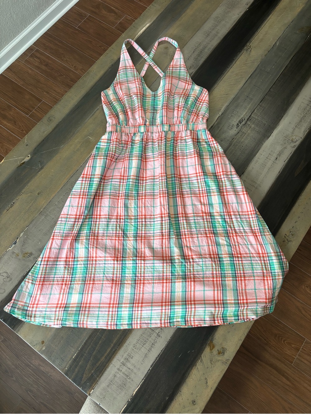 J.Crew Pink Madras Plaid Cotton Crossback Midi Sundress Size Small